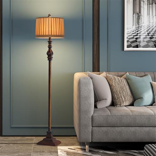 Vintage Standing Floor Lamp, Resin/Fabric, Brown – Living Room, Home Decor