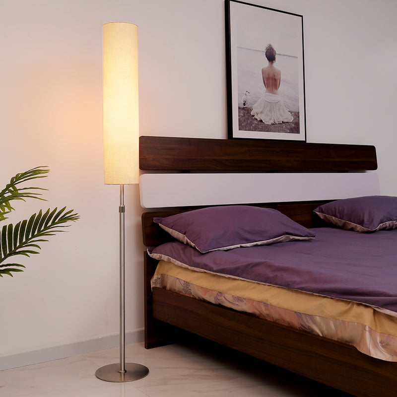 Cylindrical White Floor Lamp, Metal & Fabric – Home Decor, Living Room