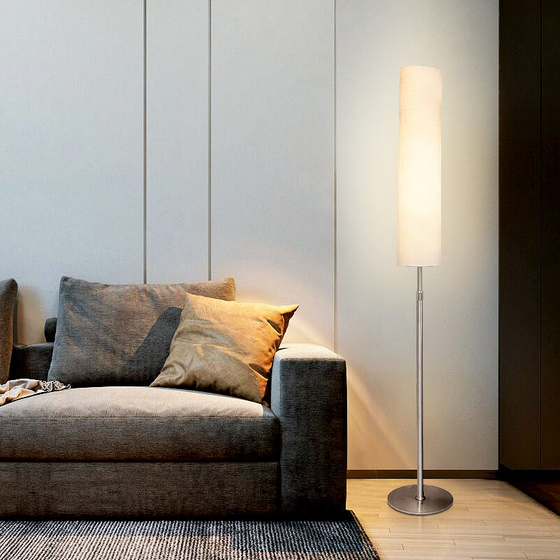 Cylindrical White Floor Lamp, Metal & Fabric – Home Decor, Living Room