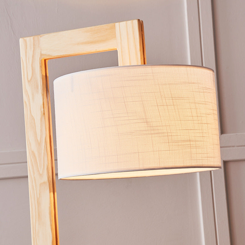 Japanese Right Angle Arm Floor Lamp, Beige Wood/Fabric – Living Room, Home Office