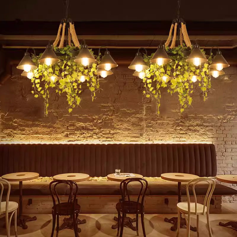 Retro LED Chandelier Black Metal – Restaurant, Living Room