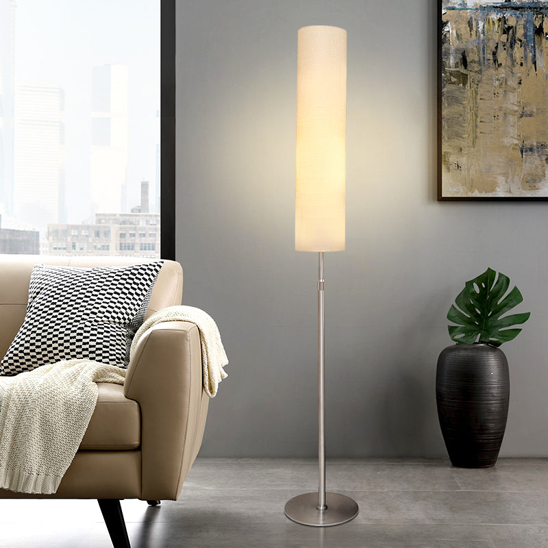 Cylindrical White Floor Lamp, Metal & Fabric – Home Decor, Living Room