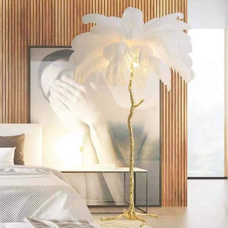 Nordic Luxury Ostrich Feather Floor/Table Lamp – Home Decor, Elegant Lighting