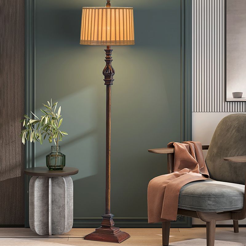 Vintage Standing Floor Lamp, Resin/Fabric, Brown – Living Room, Home Decor
