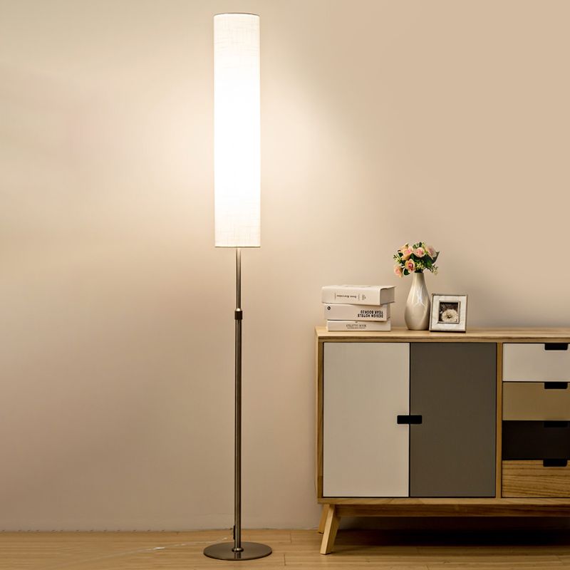 Cylindrical White Floor Lamp, Metal & Fabric – Home Decor, Living Room