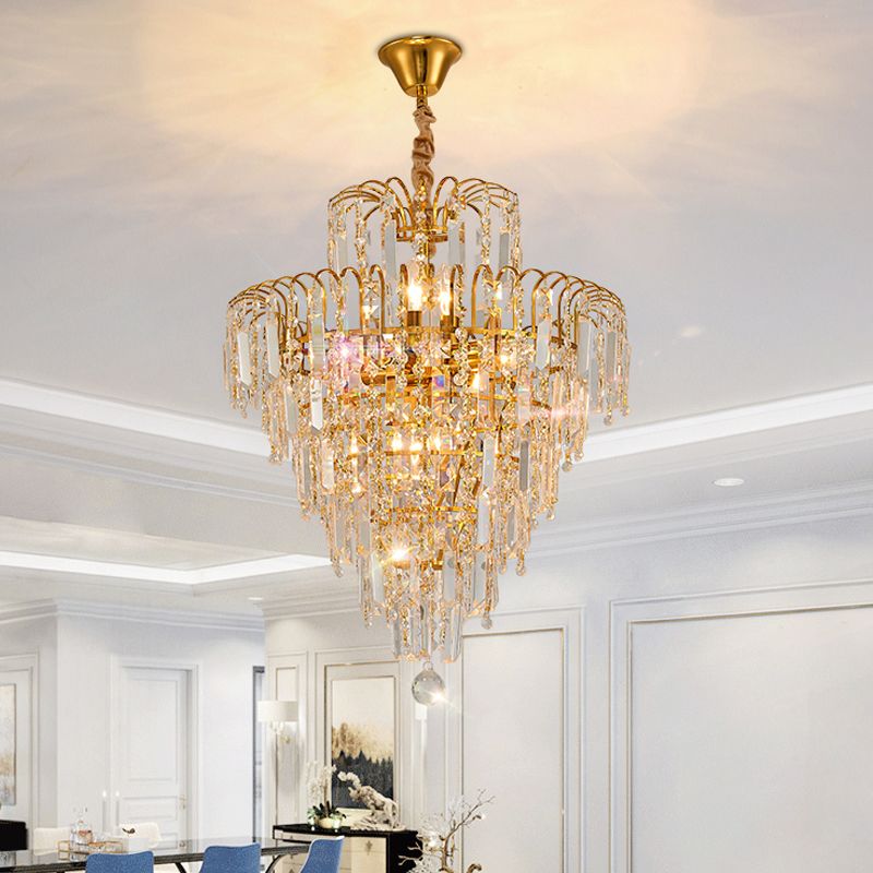 Kristy Chandelier 5 Layers Crystal Gold Tassel – Home Decor, Elegant Lighting