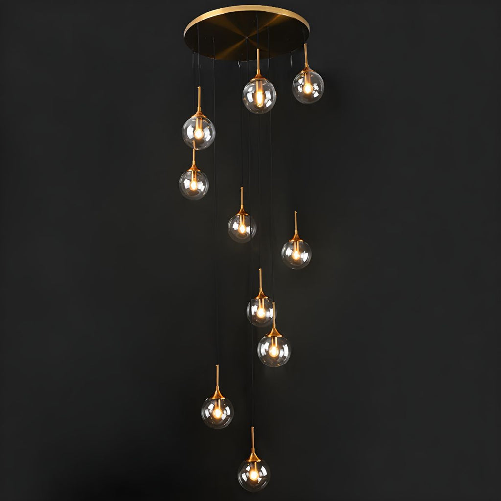 Moderne Spiral-Ball-Glas Treppen-Chandelier – Wohnraum, Beleuchtung