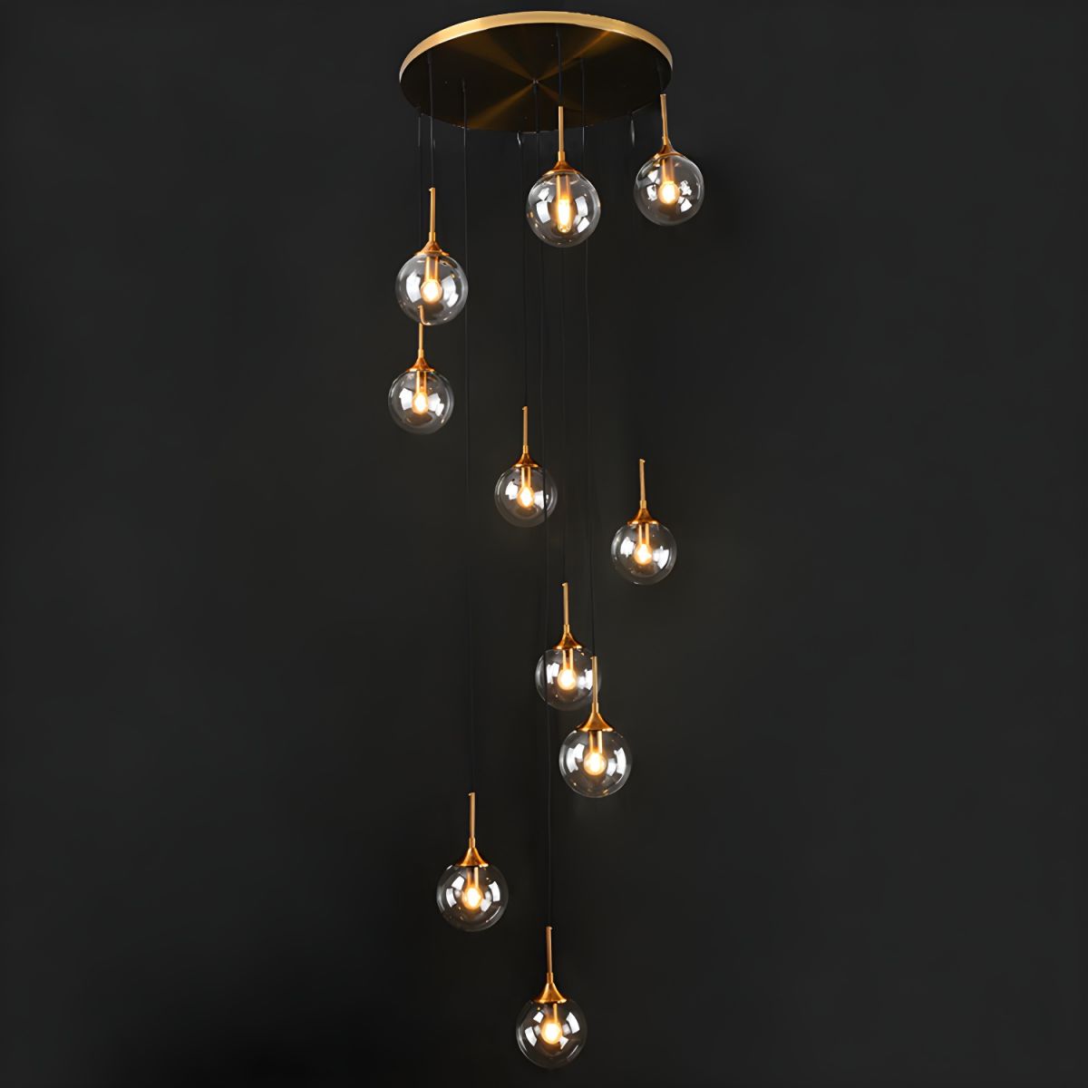 Moderne Spiral-Ball-Glas Treppen-Chandelier – Wohnraum, Beleuchtung