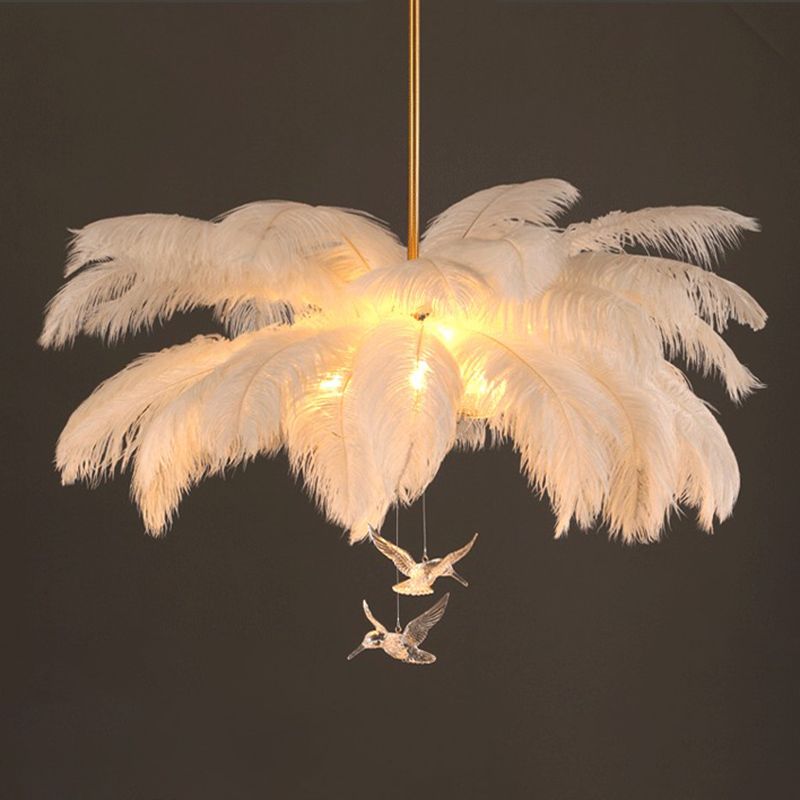 Feather Chandelier, Contemporary Elegant Design, White – Home Decor, Lighting