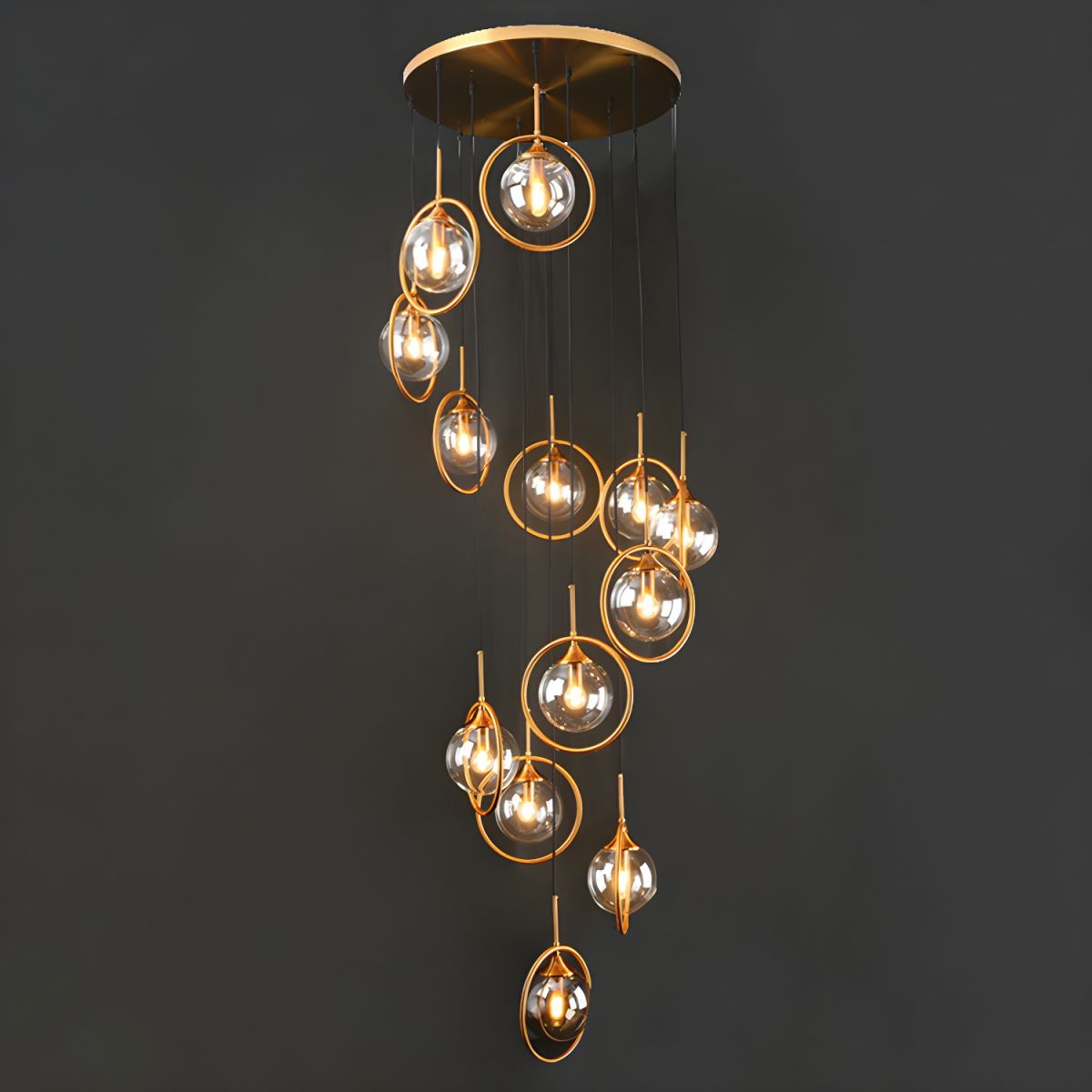 Moderne Spiral-Ball-Glas Treppen-Chandelier – Wohnraum, Beleuchtung