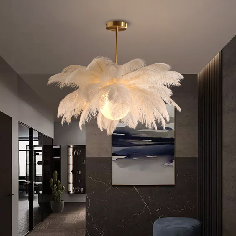 Feather Chandelier, Contemporary Elegant Design, White – Home Decor, Lighting