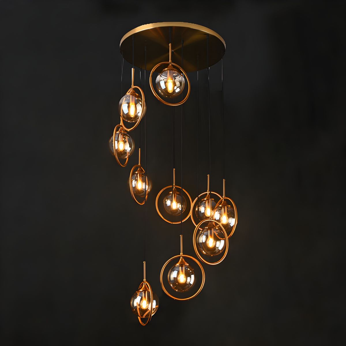 Moderne Spiral-Ball-Glas Treppen-Chandelier – Wohnraum, Beleuchtung