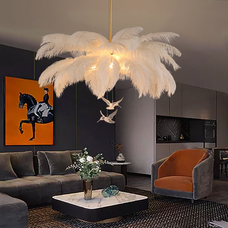 Feather Chandelier, Contemporary Elegant Design, White – Home Decor, Lighting