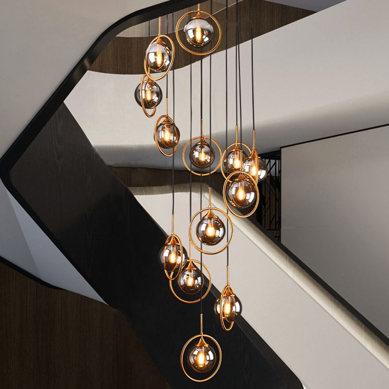Moderne Spiral-Ball-Glas Treppen-Chandelier – Wohnraum, Beleuchtung
