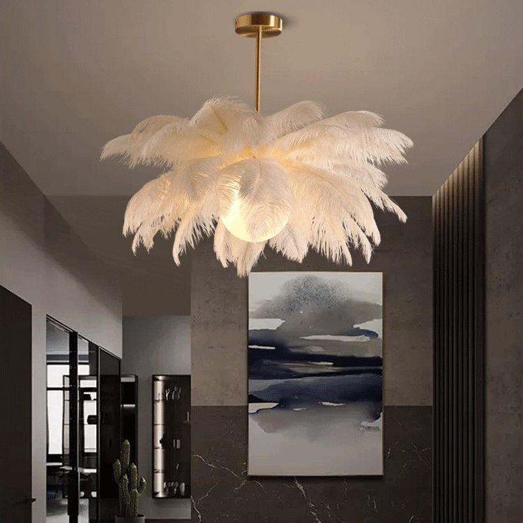 Feather Chandelier, Contemporary Elegant Design, White – Home Decor, Lighting