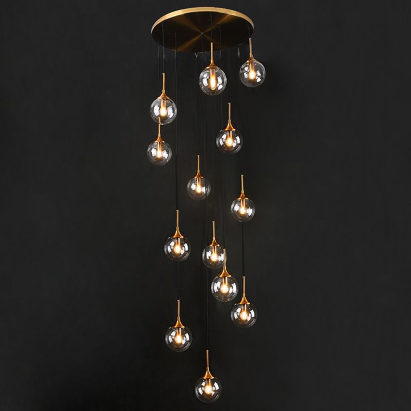 Moderne Spiral-Ball-Glas Treppen-Chandelier – Wohnraum, Beleuchtung