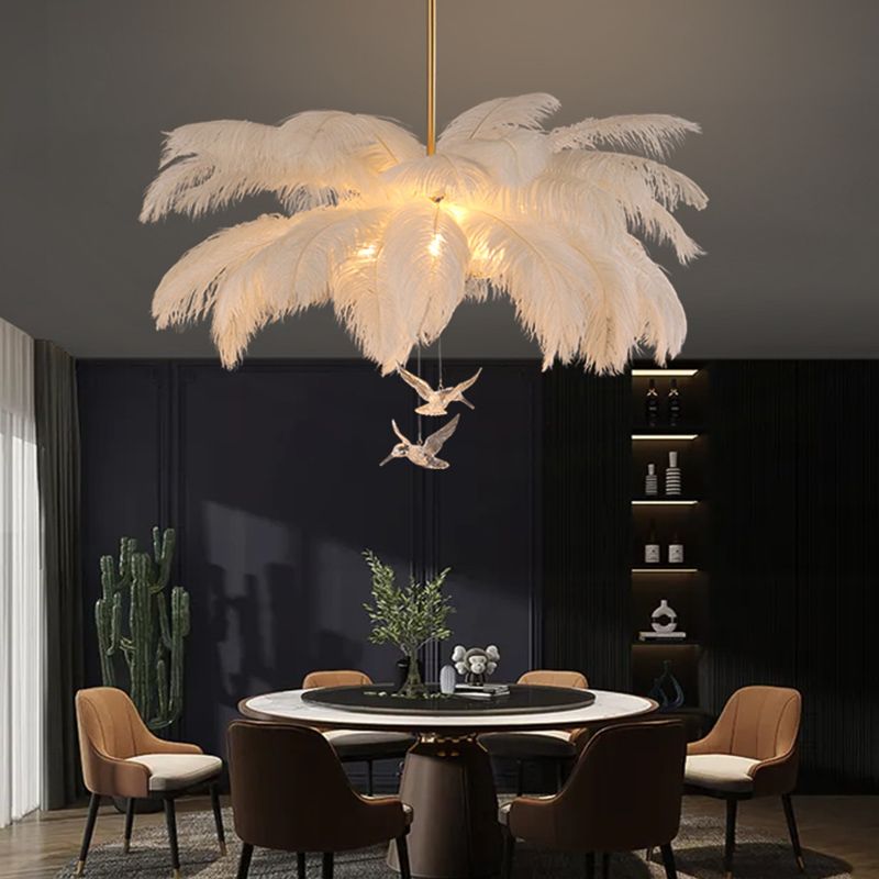 Feather Chandelier, Contemporary Elegant Design, White – Home Decor, Lighting