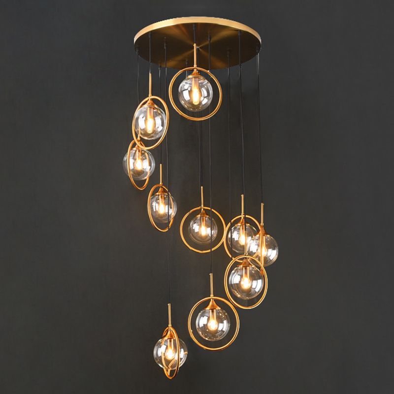 Moderne Spiral-Ball-Glas Treppen-Chandelier – Wohnraum, Beleuchtung