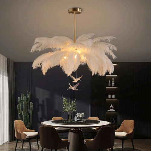 Feather Chandelier, Contemporary Elegant Design, White – Home Decor, Lighting