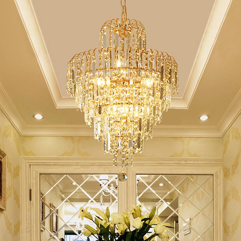 Kristy Chandelier 5 Layers Crystal Gold Tassel – Home Decor, Elegant Lighting