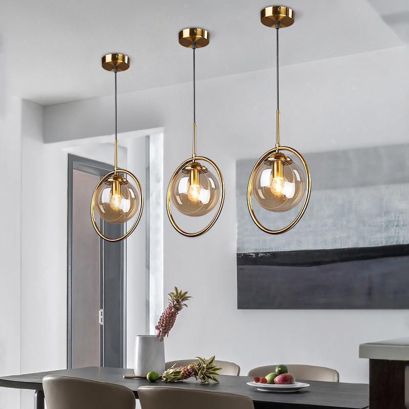 Zoey Glass Pendant Light with Metal Ring – Home Decor, Modern Lighting
