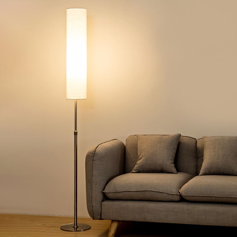 Cylindrical White Floor Lamp, Metal & Fabric – Home Decor, Living Room