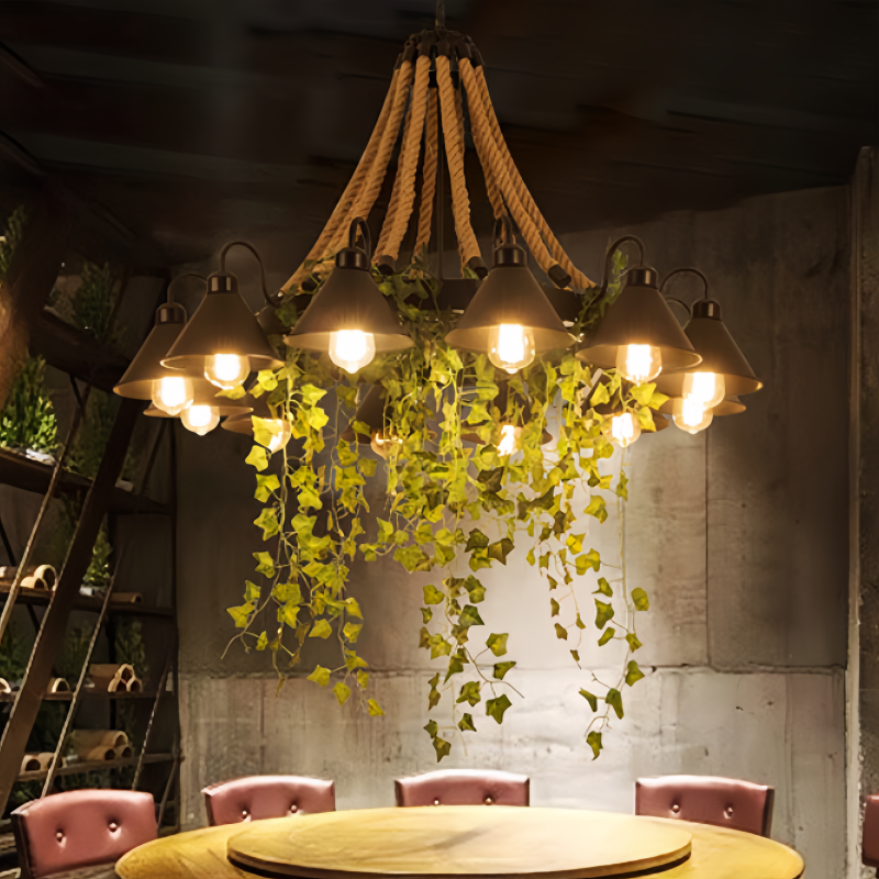 Retro LED Chandelier Black Metal – Restaurant, Living Room