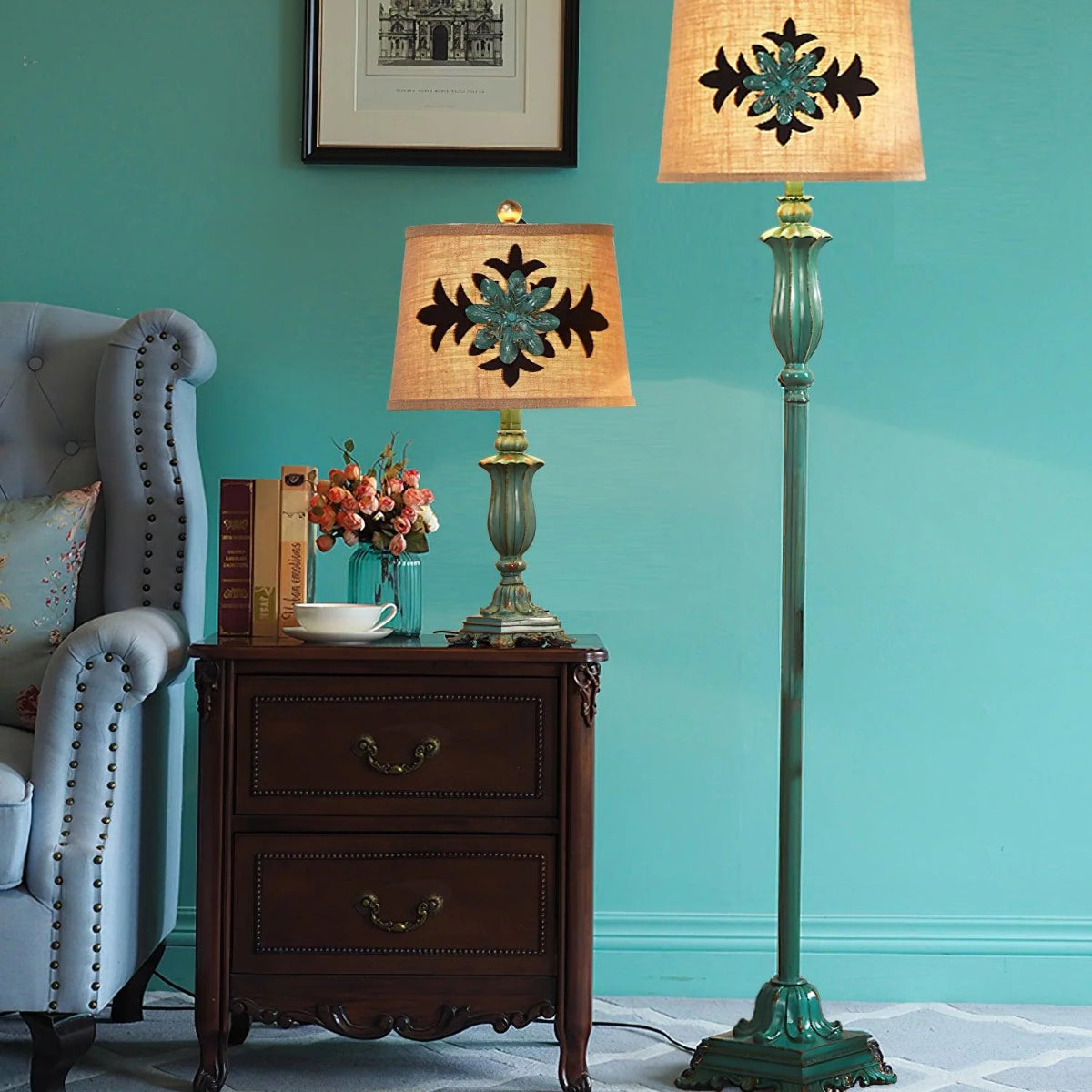 Vintage Floor Lamp, Metal/Resin, Green – Living Room, Home Decor