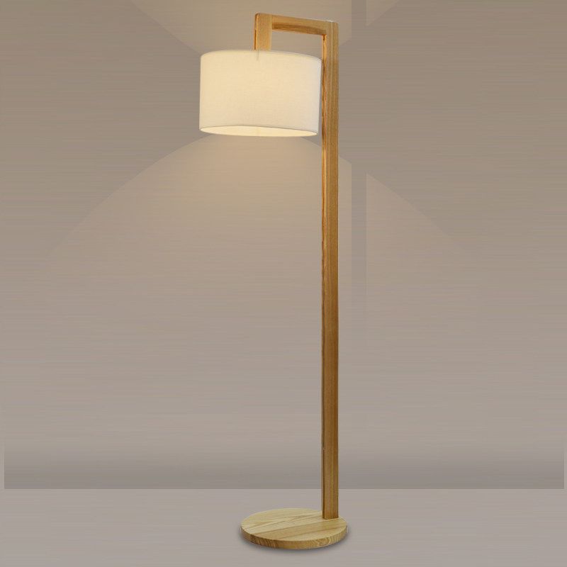 Japanese Right Angle Arm Floor Lamp, Beige Wood/Fabric – Living Room, Home Office