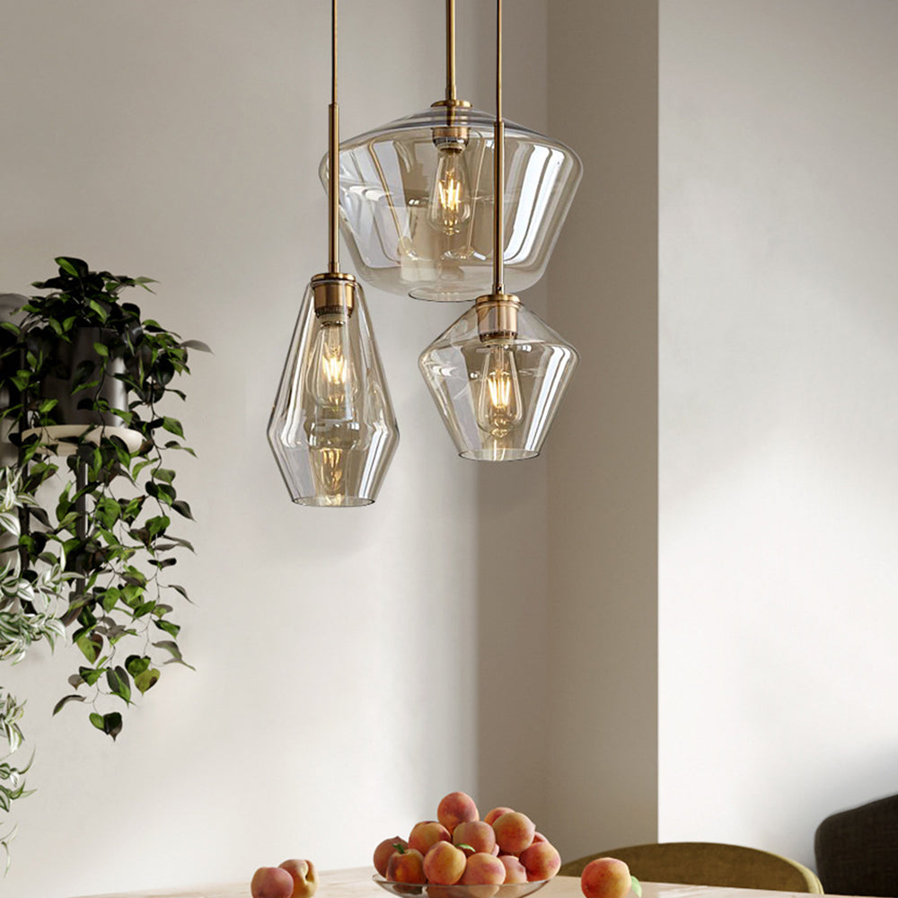 June Pendant Light Glass, Clear Amber Diamond Shape – Home Decor, Modern Lighting