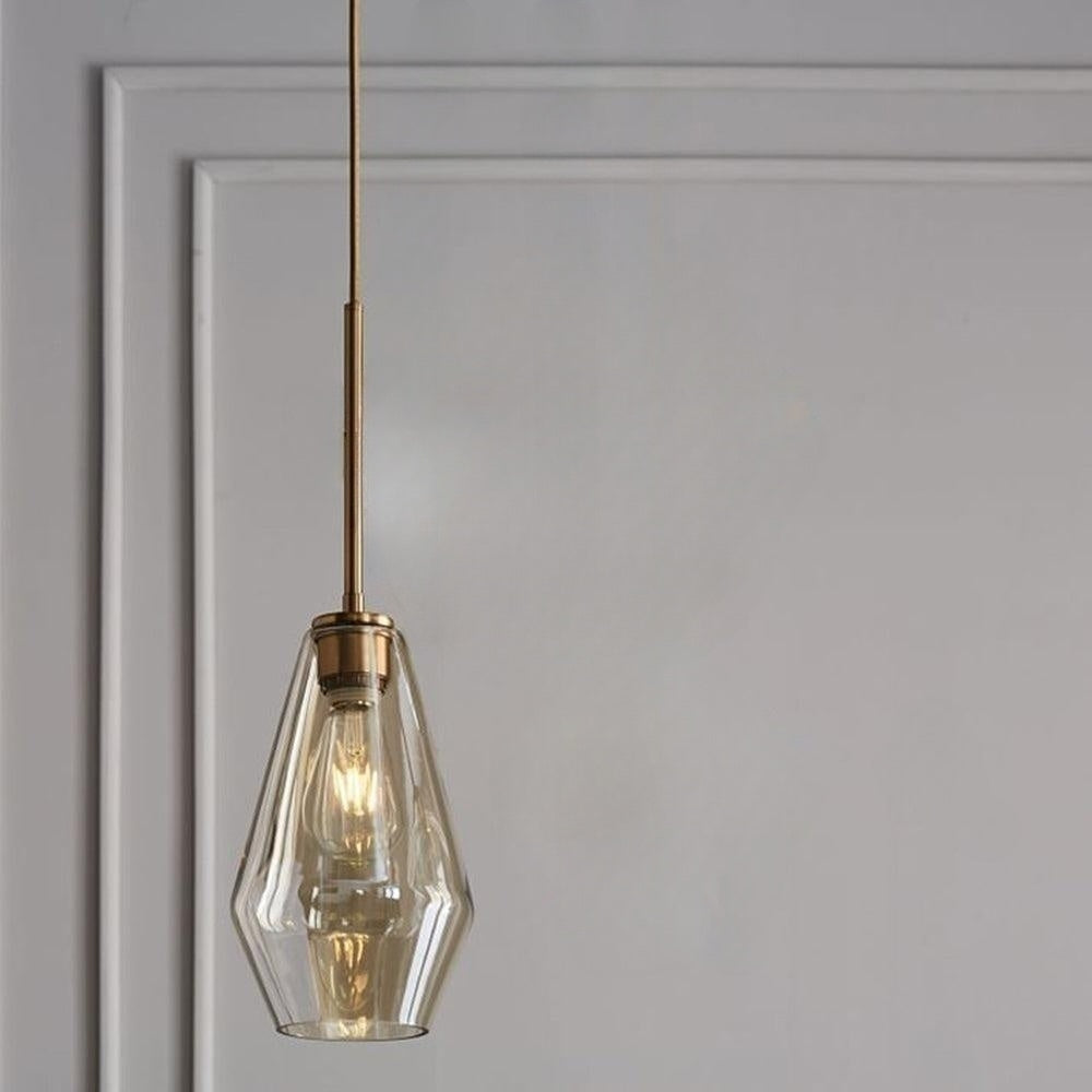 June Pendant Light Glass, Clear Amber Diamond Shape – Home Decor, Modern Lighting