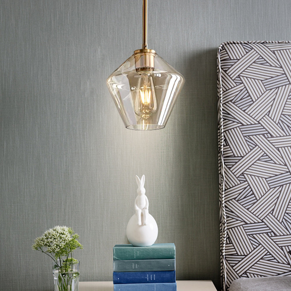 June Pendant Light Glass, Clear Amber Diamond Shape – Home Decor, Modern Lighting