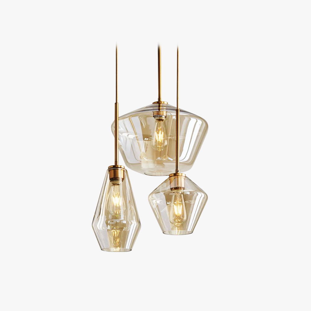 June Pendant Light Glass, Clear Amber Diamond Shape – Home Decor, Modern Lighting