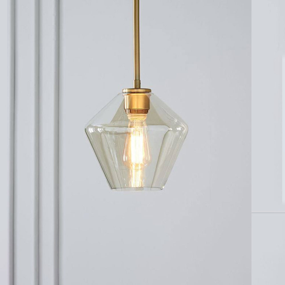 June Pendant Light Glass, Clear Amber Diamond Shape – Home Decor, Modern Lighting