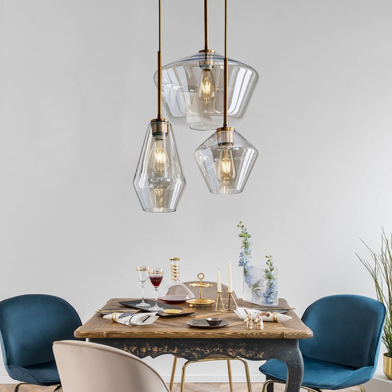 June Pendant Light Glass, Clear Amber Diamond Shape – Home Decor, Modern Lighting