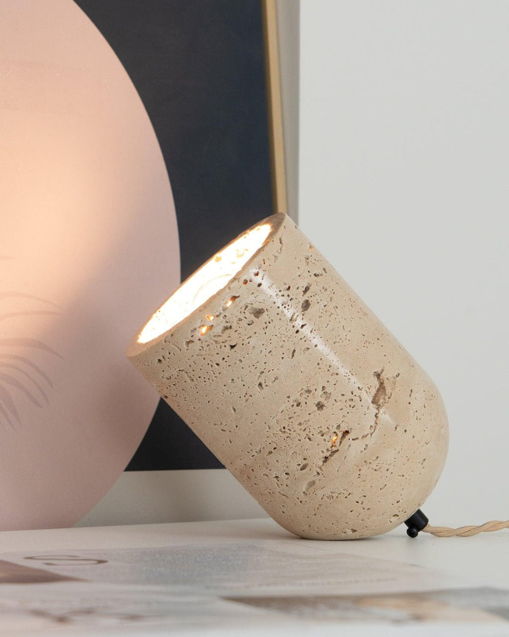Tapered Block Travertine Table Lamp – Home Decor, Ambient Lighting