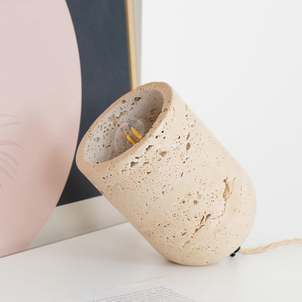 Tapered Block Travertine Table Lamp – Home Decor, Ambient Lighting