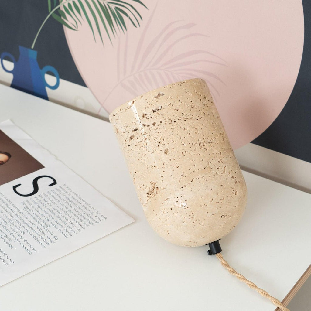 Tapered Block Travertine Table Lamp – Home Decor, Ambient Lighting