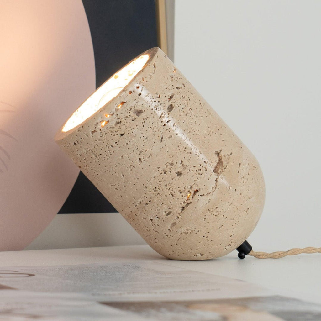 Tapered Block Travertine Table Lamp – Home Decor, Ambient Lighting