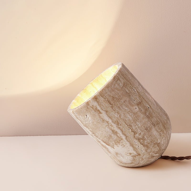 Tapered Block Travertine Table Lamp – Home Decor, Ambient Lighting