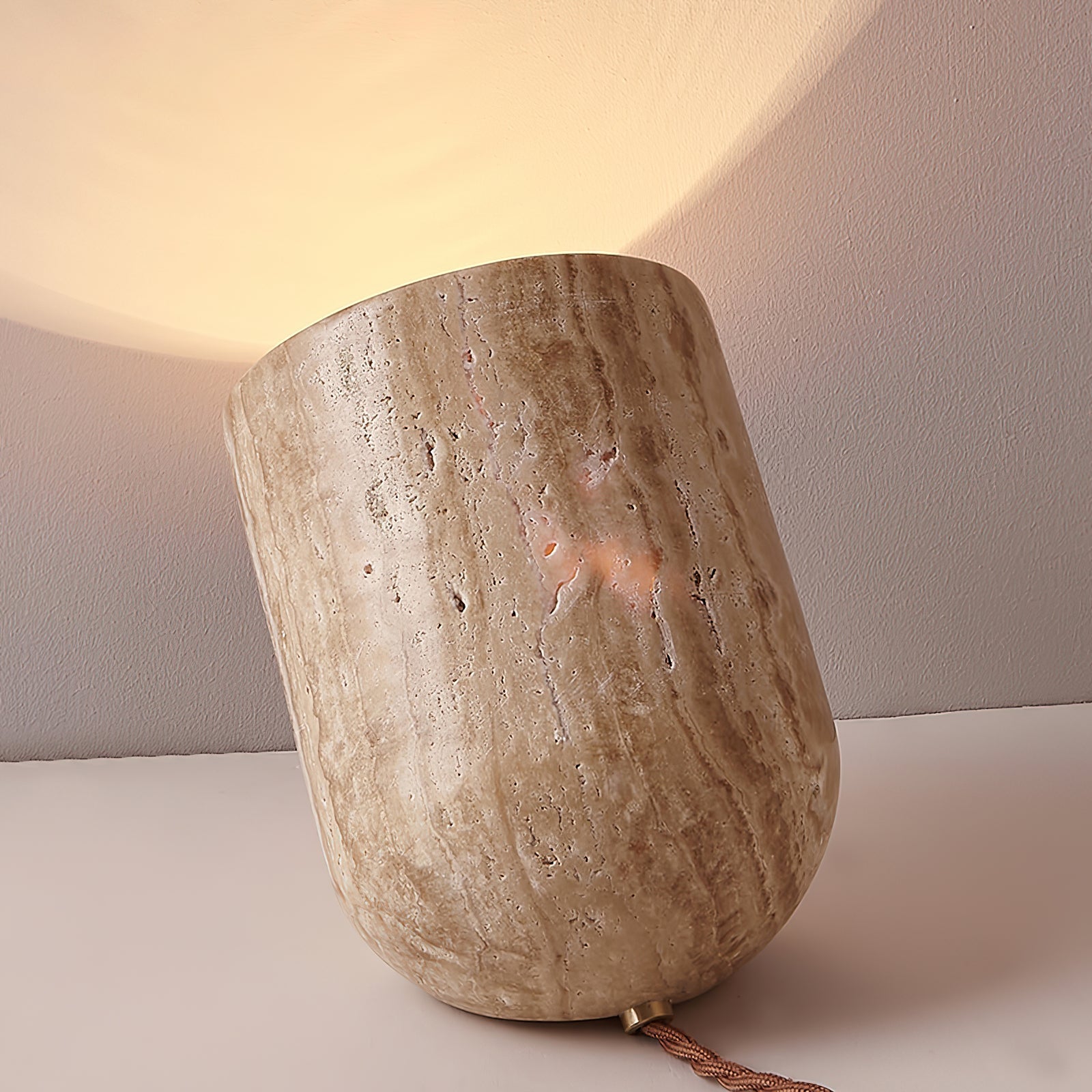 Tapered Block Travertine Table Lamp – Home Decor, Ambient Lighting