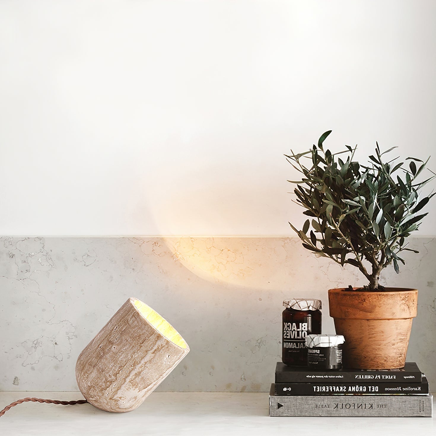 Tapered Block Travertine Table Lamp – Home Decor, Ambient Lighting