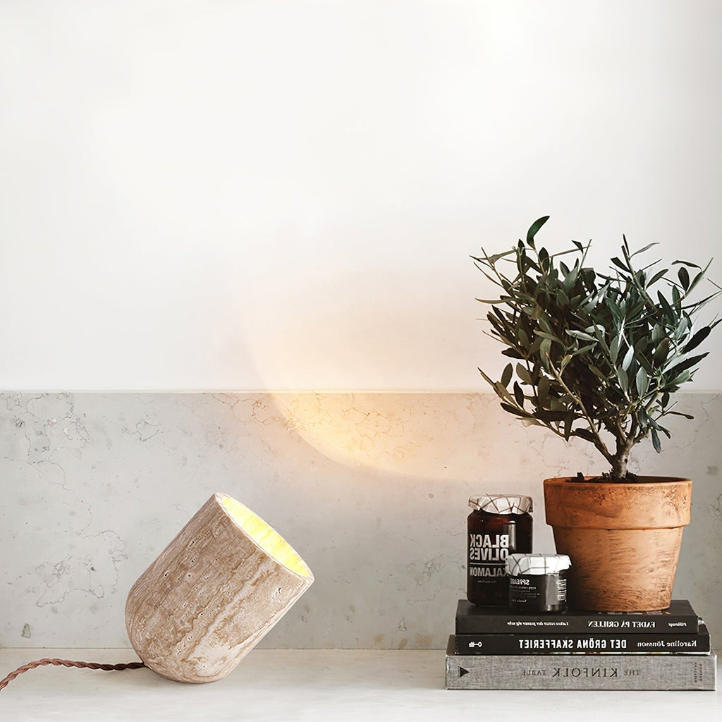 Tapered Block Travertine Table Lamp – Home Decor, Ambient Lighting