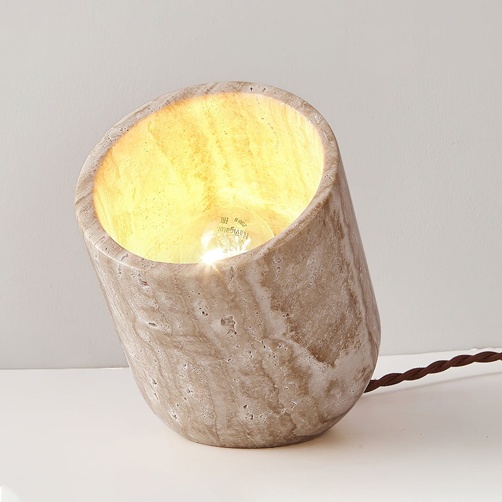 Tapered Block Travertine Table Lamp – Home Decor, Ambient Lighting