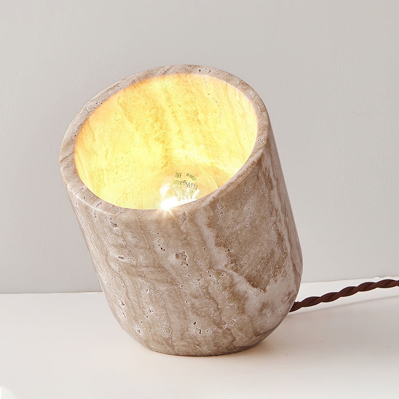 Tapered Block Travertine Table Lamp – Home Decor, Ambient Lighting