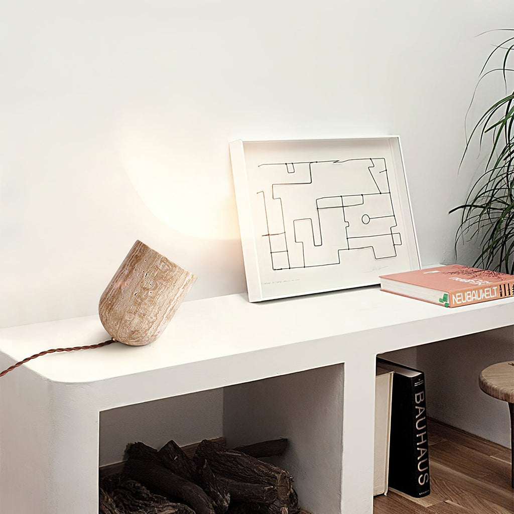 Tapered Block Travertine Table Lamp – Home Decor, Ambient Lighting
