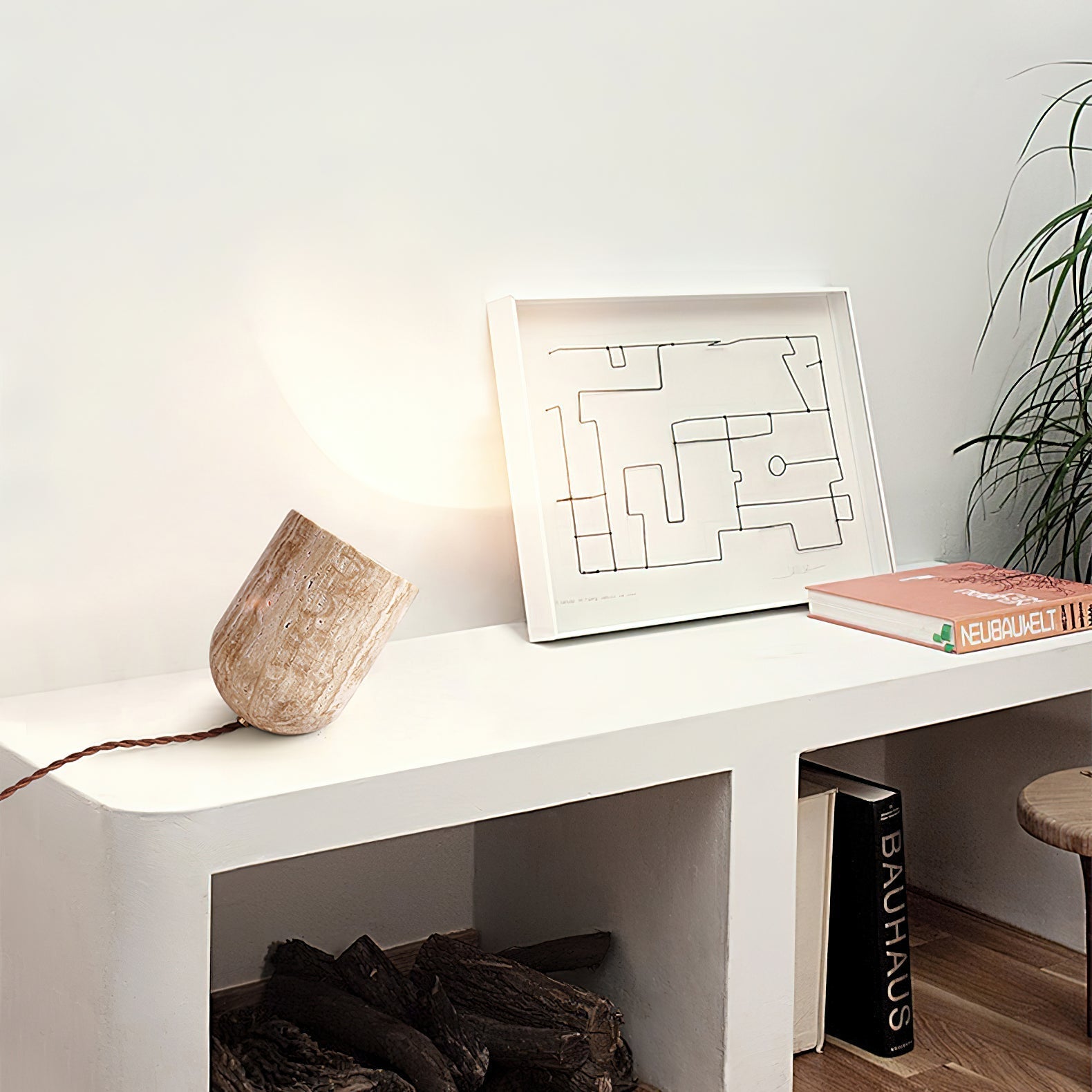 Tapered Block Travertine Table Lamp – Home Decor, Ambient Lighting