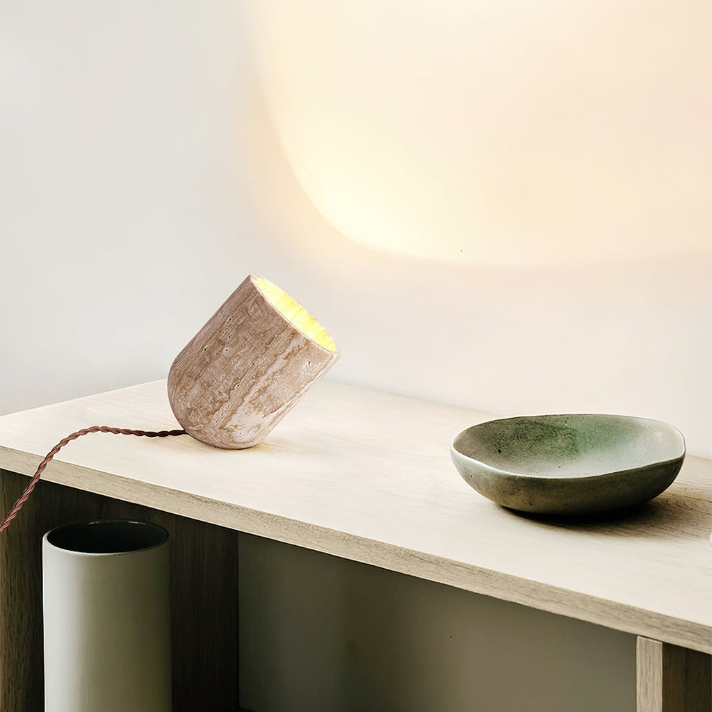 Tapered Block Travertine Table Lamp – Home Decor, Ambient Lighting