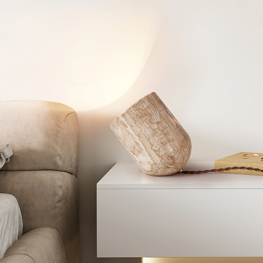 Tapered Block Travertine Table Lamp – Home Decor, Ambient Lighting