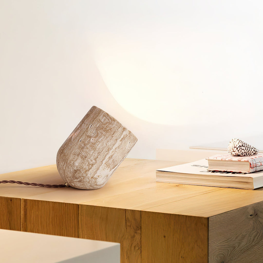 Tapered Block Travertine Table Lamp – Home Decor, Ambient Lighting